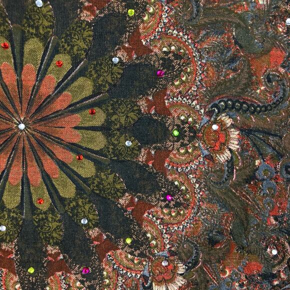 NWT DESIGUAL Top EU L~US M Brown Floral Rhinestone Art Tie-Bow-Side Long-Sleeve - Picture 11 of 11